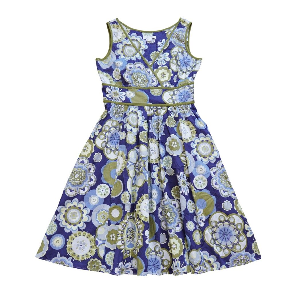 Sleeveless Dressbarn Size 4 Cotton Blend‎ Floral Pattern Dress Blue Green Yellow